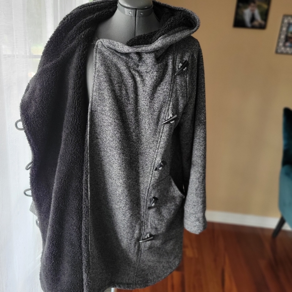 Glow and Grow Sherpa Charcoal Women's Cowl Neck Jacket Maternity Size Small - Picture 10 of 12